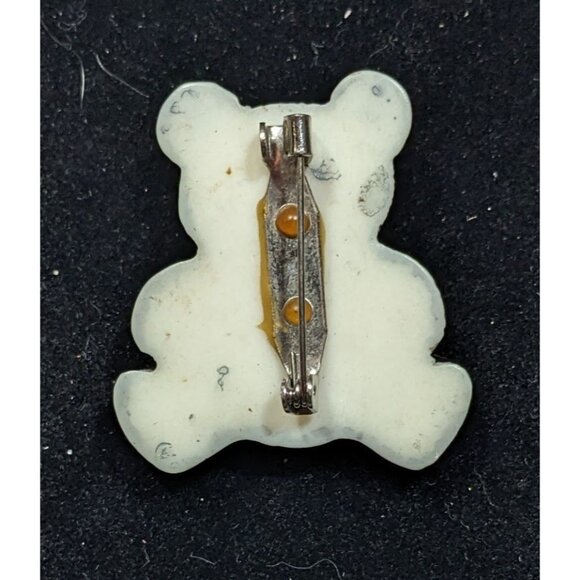 Vintage Kidcore Grey Teddy Bear Brooch With Bowtie - Picture 4 of 4